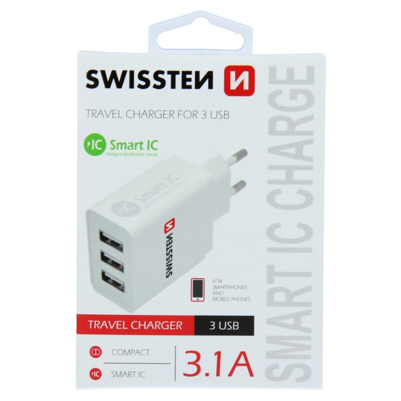 SWISSTEN TRAVEL CHARGER SMART IC WITH 3x USB 3,1A POWER WHITE