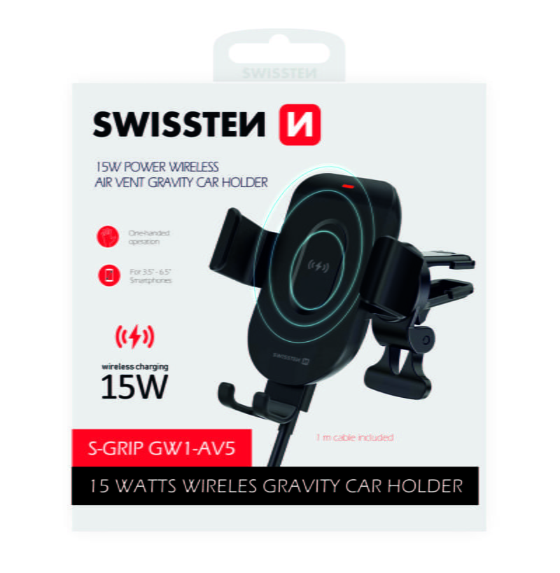 SWISSTEN GRAVITY CAR HOLDER WITH WIRELESS CHARGER 15W S-GRIP  GW1-AV5